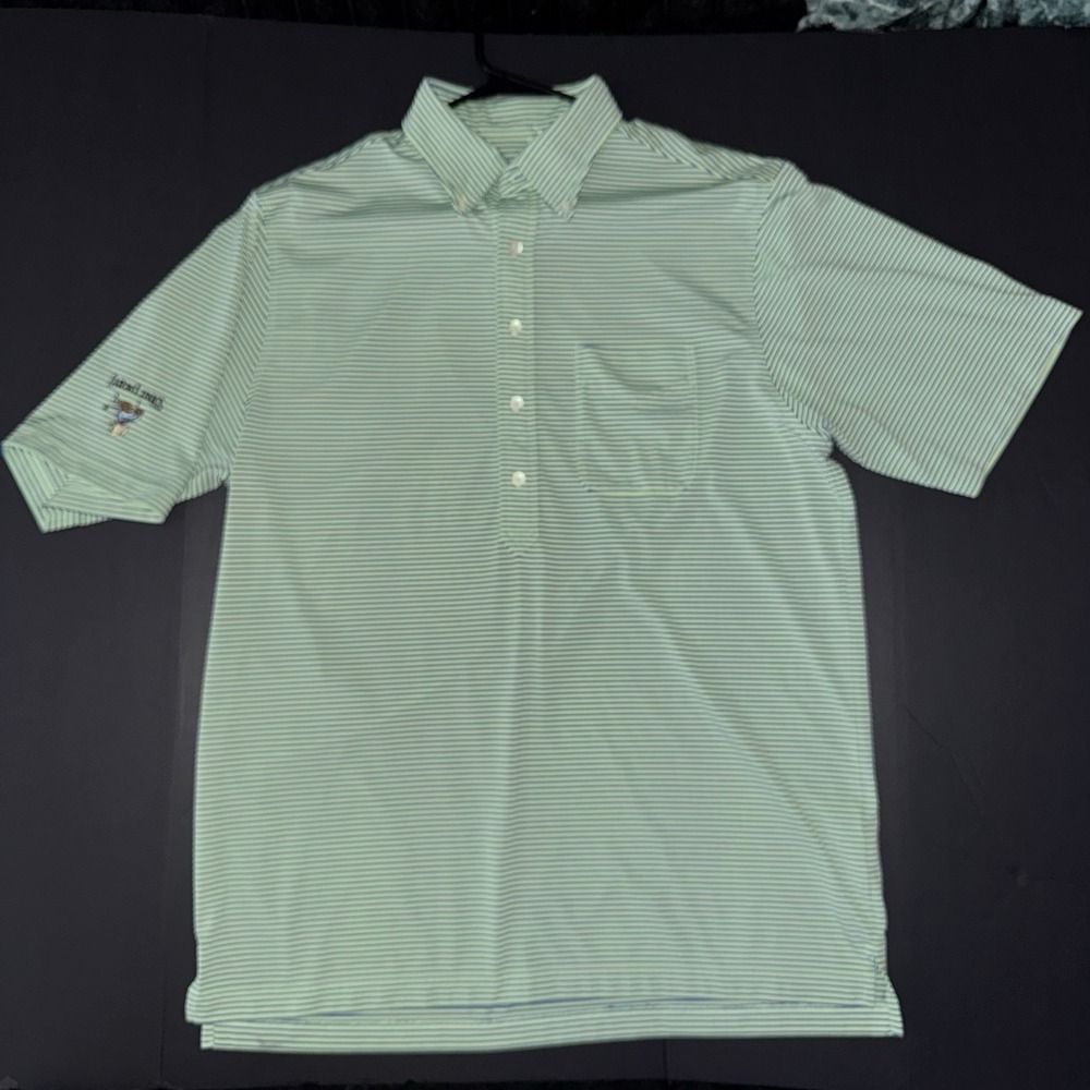 Men's Medium Donald Ross Performance Golf Polo Shirt Light Green Farm Links